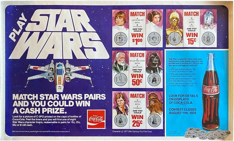 ''Match Star Wars Pairs And You Could Win A Cash Prize'' bottlecap game promotion